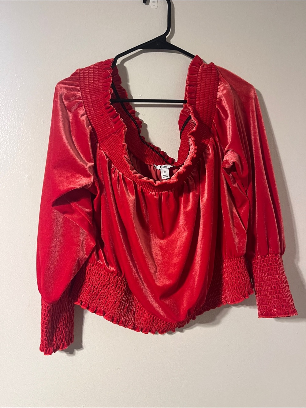 Bar III Red Satin Ruffled Peasant Blouse